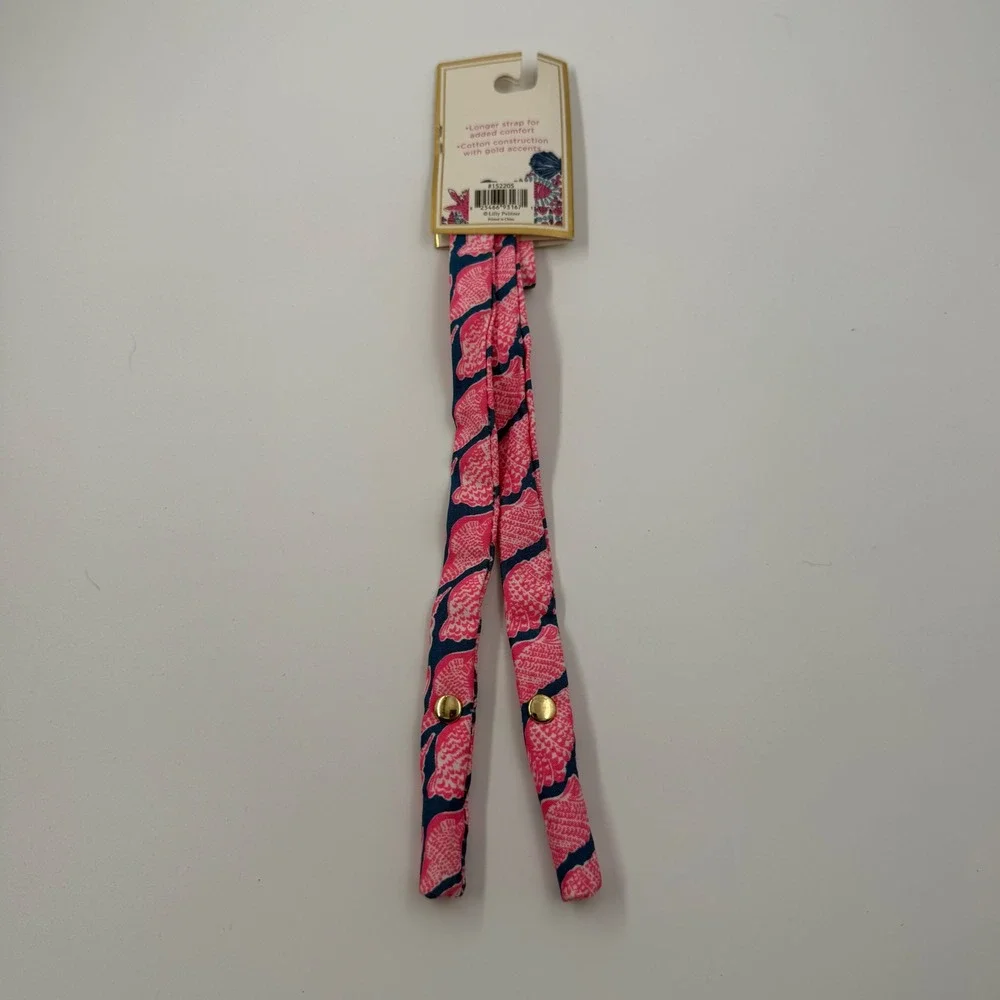Lilly Pulitzer Sunglass Strap Cute As A Shell Pink Navy Cotton Eyewear Retainer